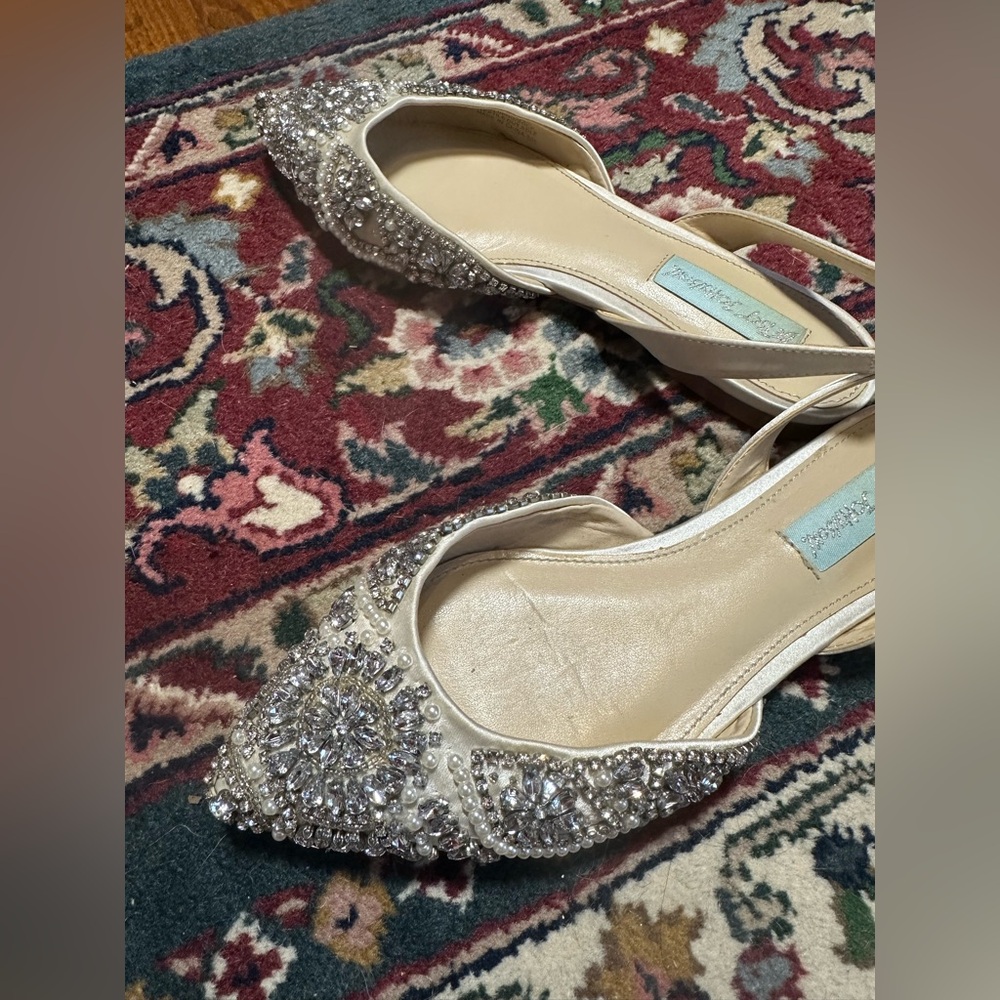 Betsey Johnson embellished, bridal flats 6